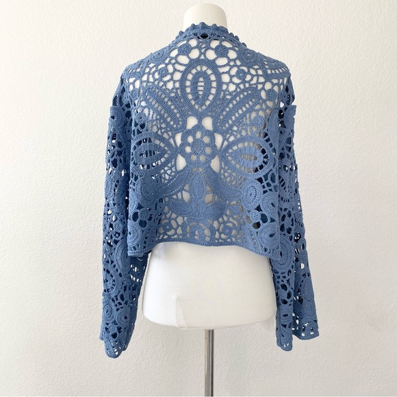ZARA Blue Crochet Open-Front Cardigan - Picture 2 of 6